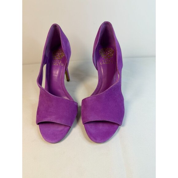 Vince Camuto Alinton Purple Suede Size 7 High Stiletto Peeptoe Heel Pumps Formal - Picture 2 of 13